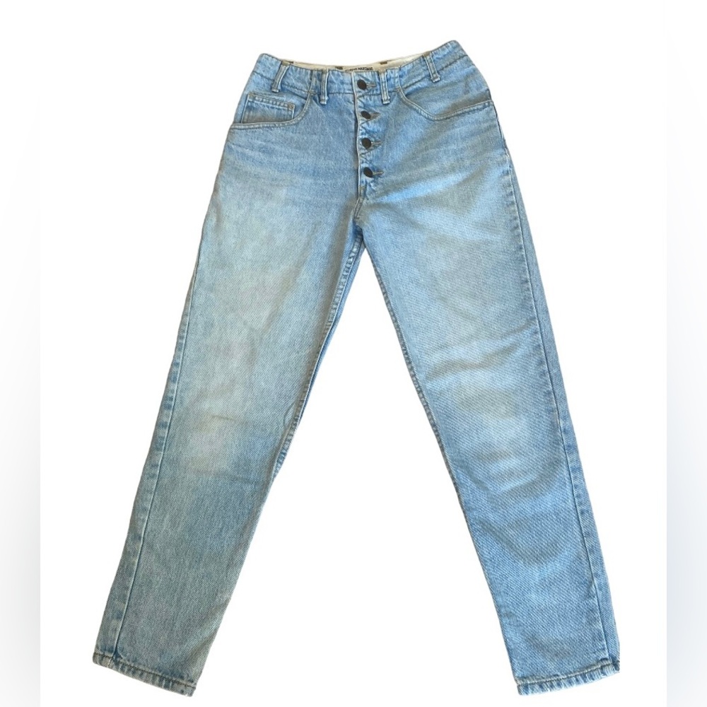 Vtg Womens GUESS Jeans 29W Rare Exposed Button Fly High Waist Light Wash 80s Mom